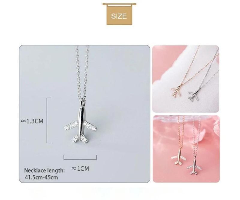 925 Sterling Silver Jewelry Necklace Minimalist Airplane Zircon Pendant Necklace Personality for Women Fashion Jewelry