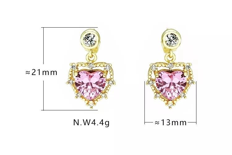 Trendy Pink Zircon 18K Gold Plated CZ Heart Stud Earrings