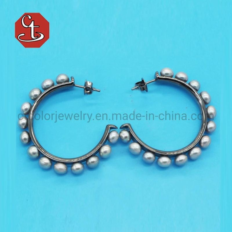 Fashion Shell Gray Pearls Stud Earrings Trendy C Shaped Aesthetic Personality Shell Pearl Earring