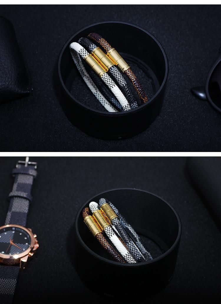 New Fashion Hipster PU Stripe Alloy Magnet Buckle Lovers Bracelet