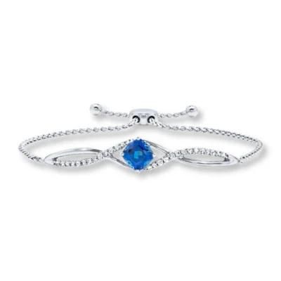 Morden Style Hot Sale Lady&prime; S Bracelet 925 Sterling Silver Cushion Cut Blue Sapphire Bracelet