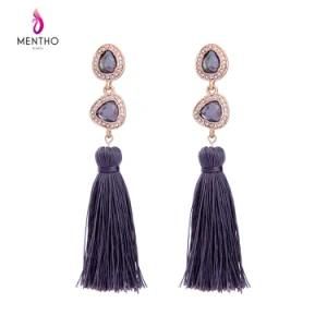 Hot Sale Retro Elegant Ethnic Colorful Gemstone Studded Tassel Earrings for Women