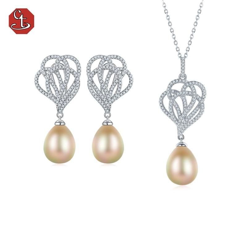 Fashion Jewellery chain of Fresh Water Pearl 925 Silver Gold Plated Earring Fine Jewelry For Women