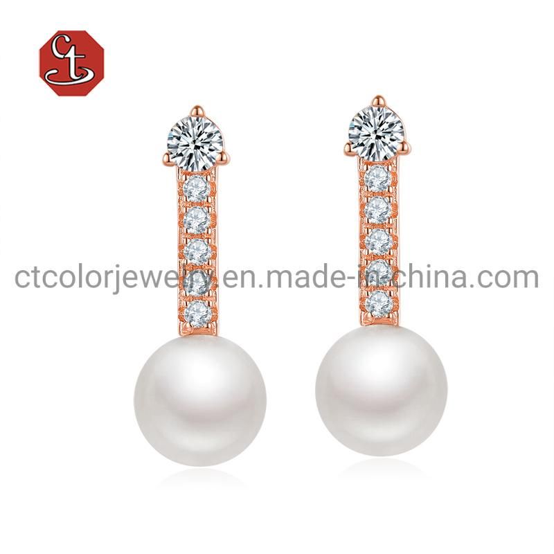 Wholesale Jewellery 925 Sterling Silver Jewelry Rose plated Fashion Fresh Water Pearl Earrings For Women