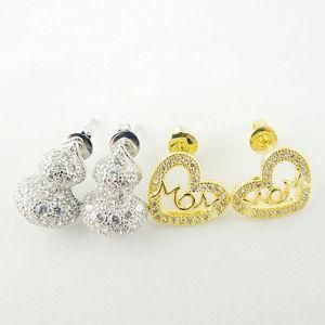 CZ Earring, New Design Brass Micro Pave CZ Charm Earring, Gourd Earring, Heart Charm Earring