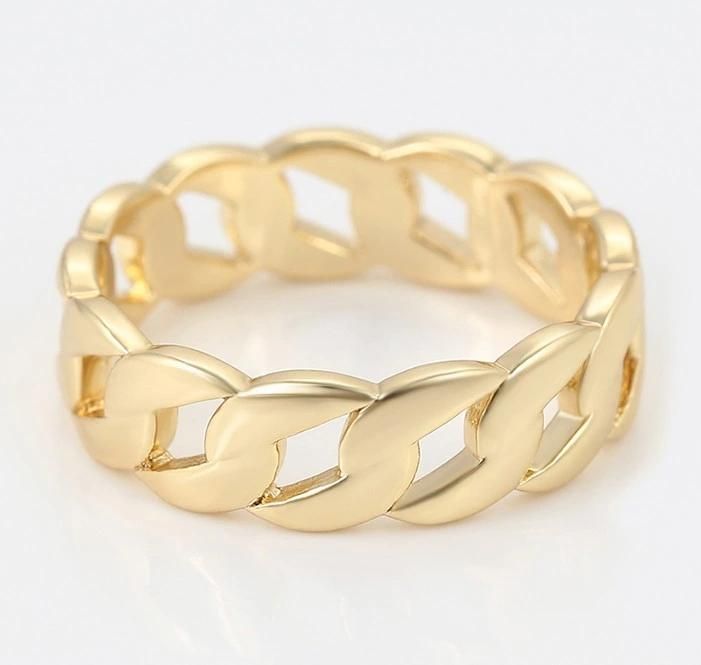 Cheap Simple Design Chain Type Ring Jewelry, 14K Gold Color Copper Alloy Neutral Finger Ring