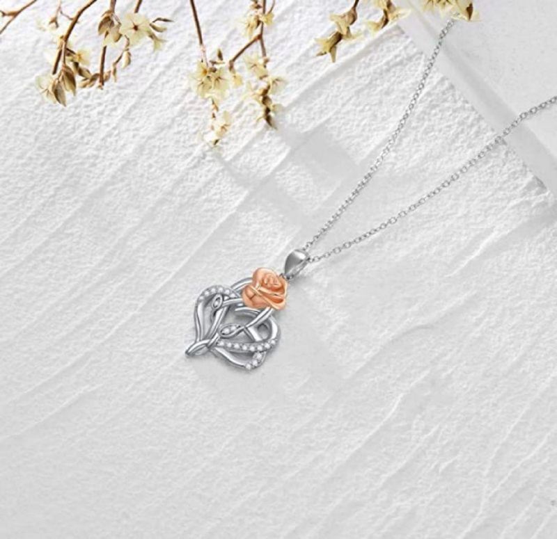 Roseflower Necklace Hot Selling Jewelry Pendant Rose Gold Plated Two Tone Jewel Fashion Gift for Lover Necklace