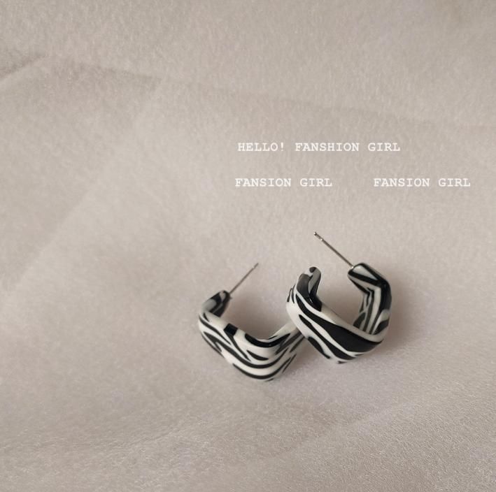 Black and White Striped Square Geometric Simplicity Cool Hipster Earrings