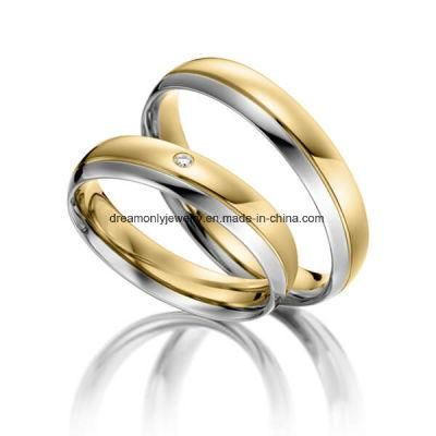 Customized White and Gold Wedding Ring Couple Rings with Zircon Diamond