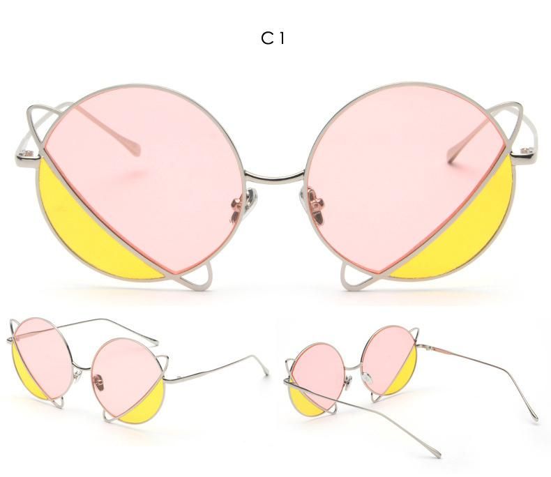2022 Latest Design Personality Stylish Attractive Double Colors Lenses Planet Shape Round Metal Frame Trendy Sunglasses