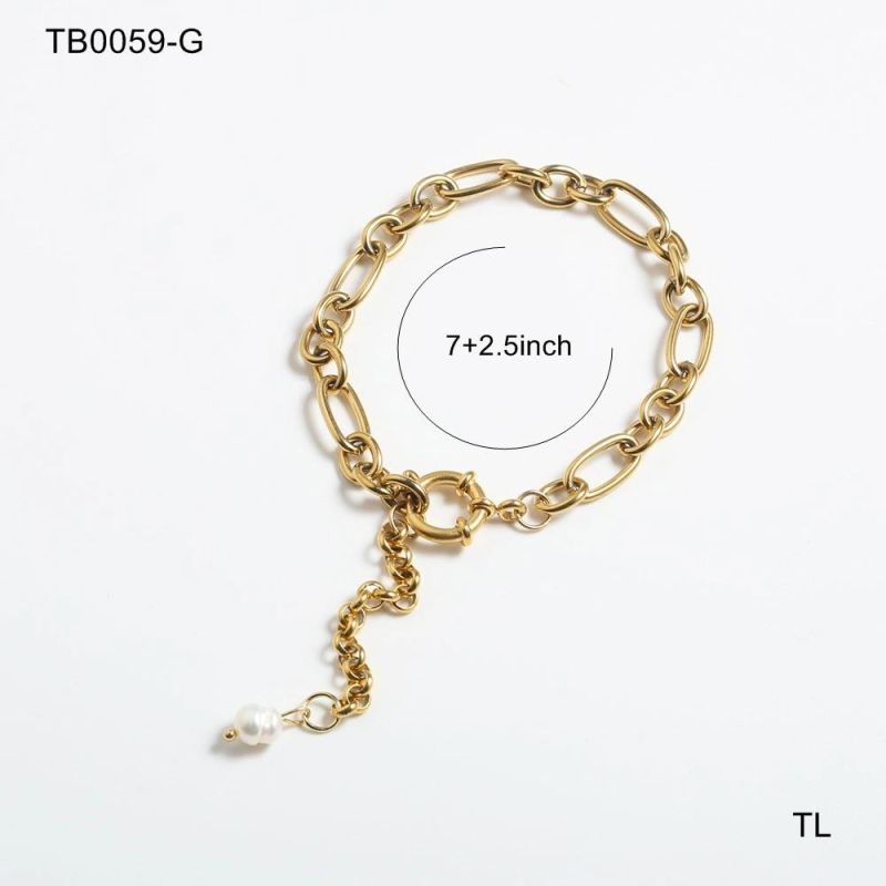 Manufacturer Custom Fashion Jewelry High Quality Non Fade Jewelry Waterproof Stainless Steel Bracelet Gold Plated Chain Pearl Bracelet