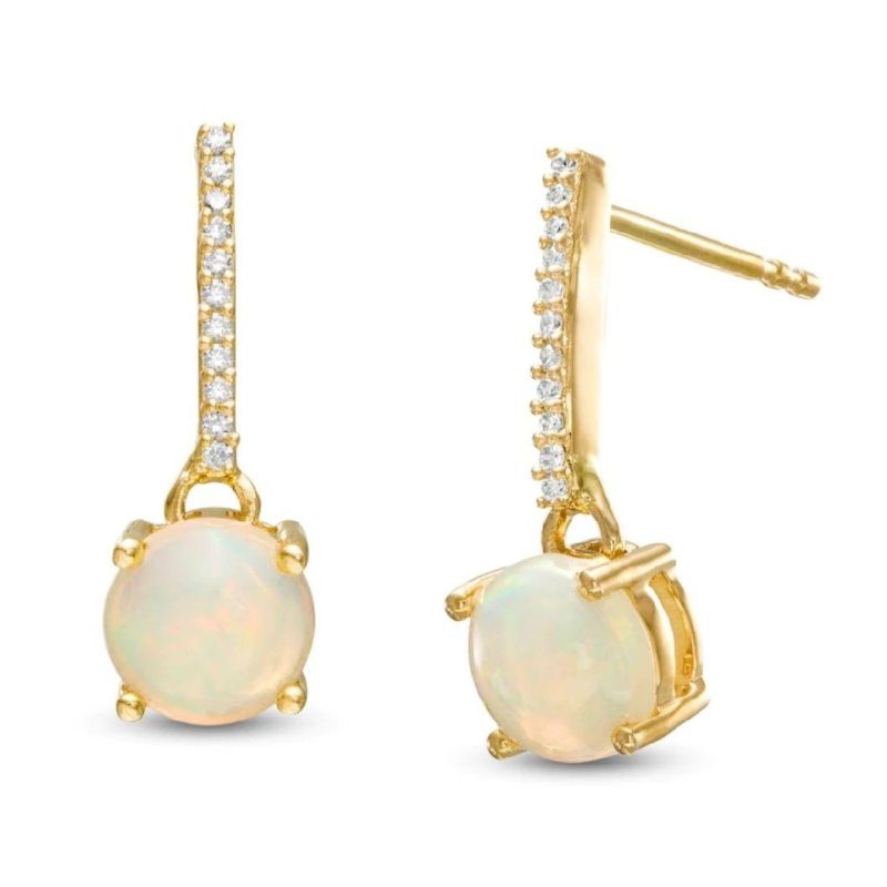 New Arrival Elegant Jewelry Unique Delicate Round Cut Opal Line Drop Earrings S925 Gold Plated