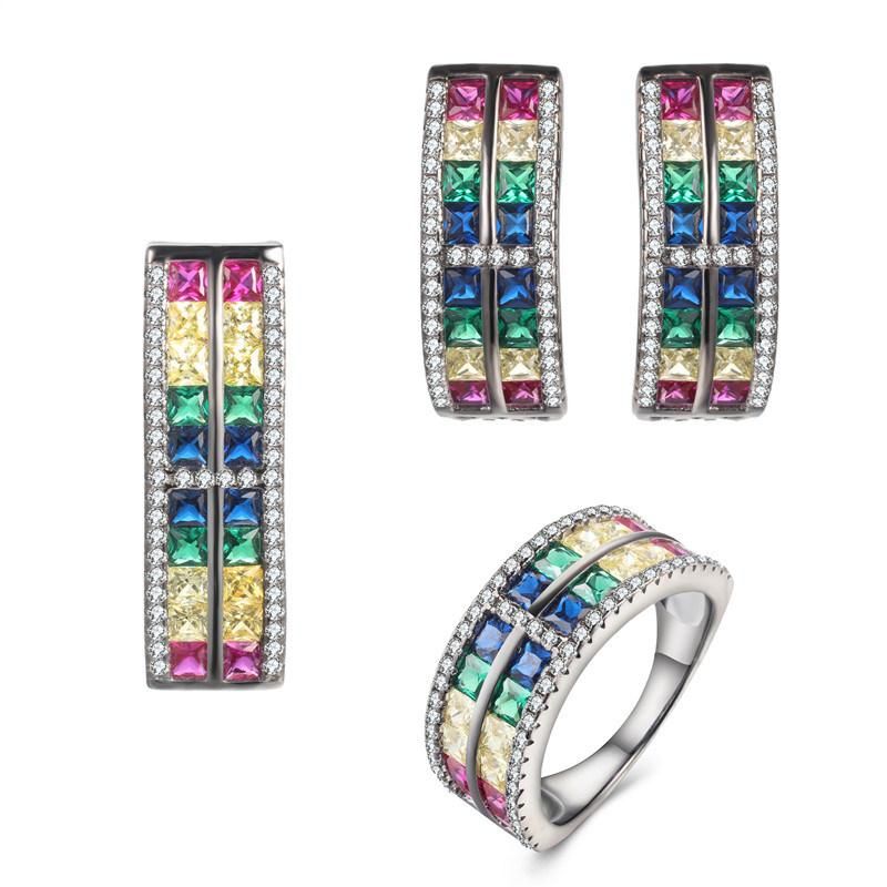 925 Silver or Brass Earring Pendant Ring Colored Rainbow Trendy Jewelry Sets