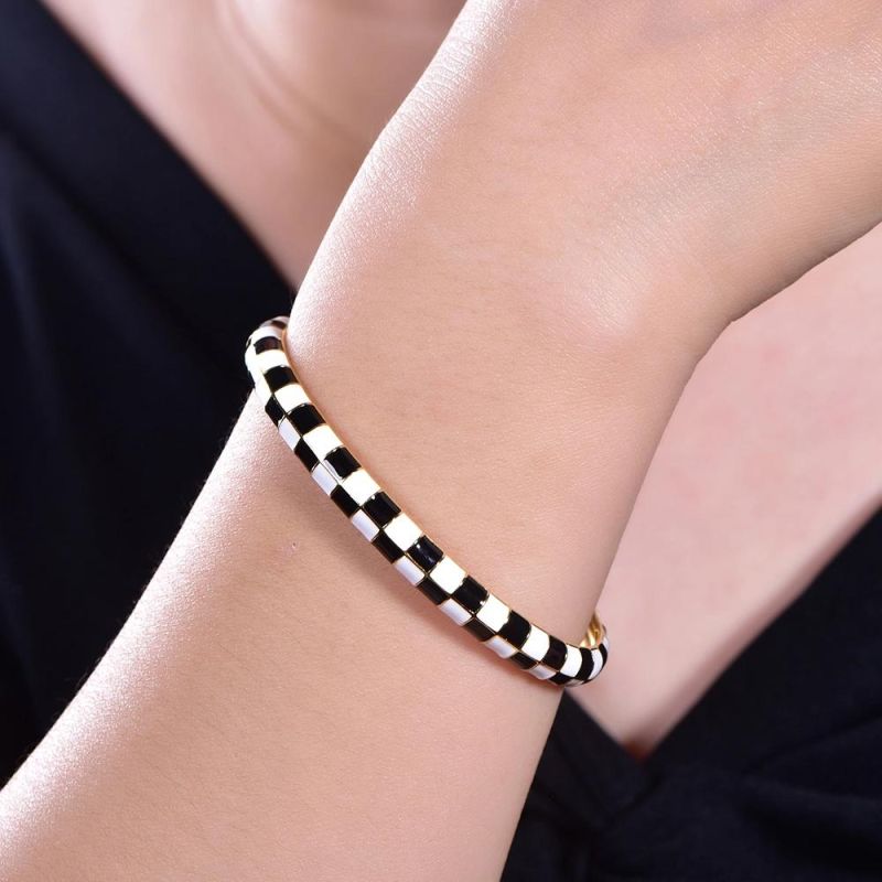 Two Color Open Enamel Bracelet for Women Bangles Jewelry Women Cuff Bracelets & Bangles 18K Gold Plated Bangles Bracelets Women