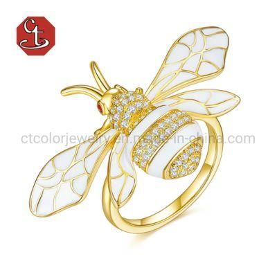 925 Sterling Silver Insect Ring Bee Animal White Enamel Jewelry Ring