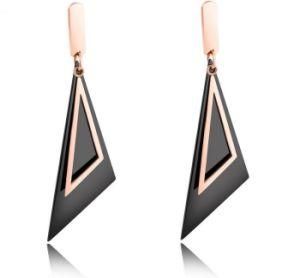 Trendy Black Oblique Triangular Geometric Pattern Drop Earrings Female Stainless Steel Dangle Earrings for Women
