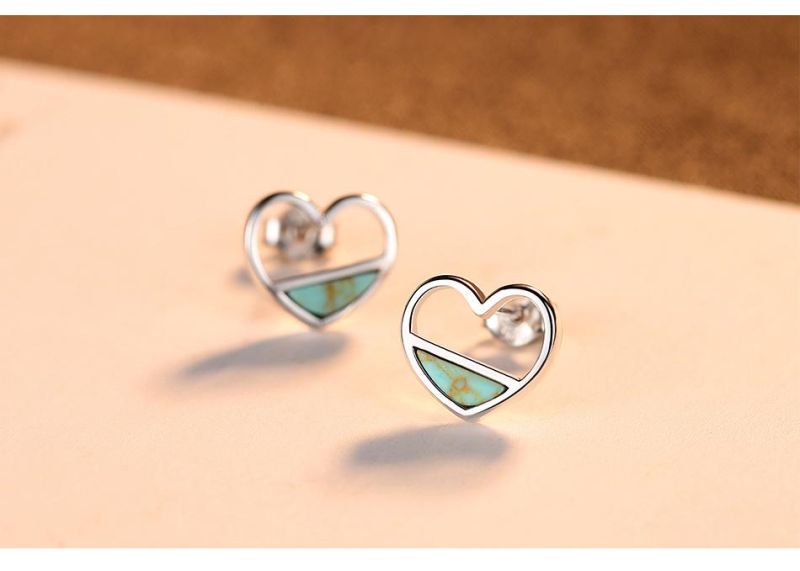 Hollow Turquoise Heart Sterling Silver 925 Ear Studs