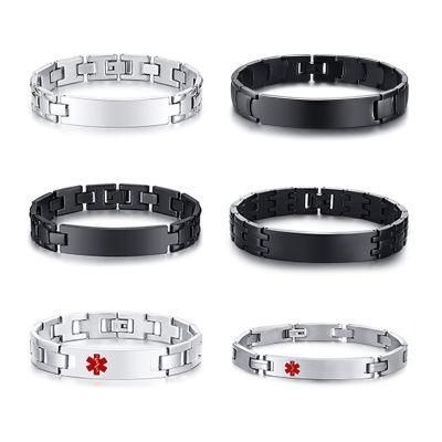 Men&prime;s Titanium Steel Surface Drawing Curved Bracelet Medical Bracelet Fashion Simple Lettering