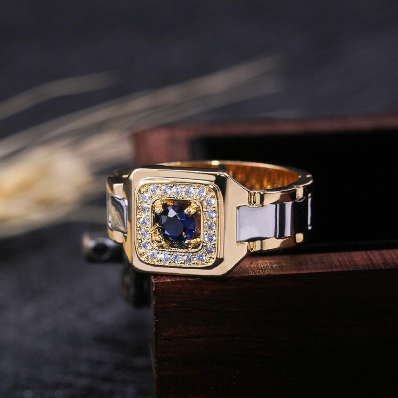 Men′s Square Blue Created Sapphires Engagement Ring Gold Filled Jewelry Men Wedding Rings