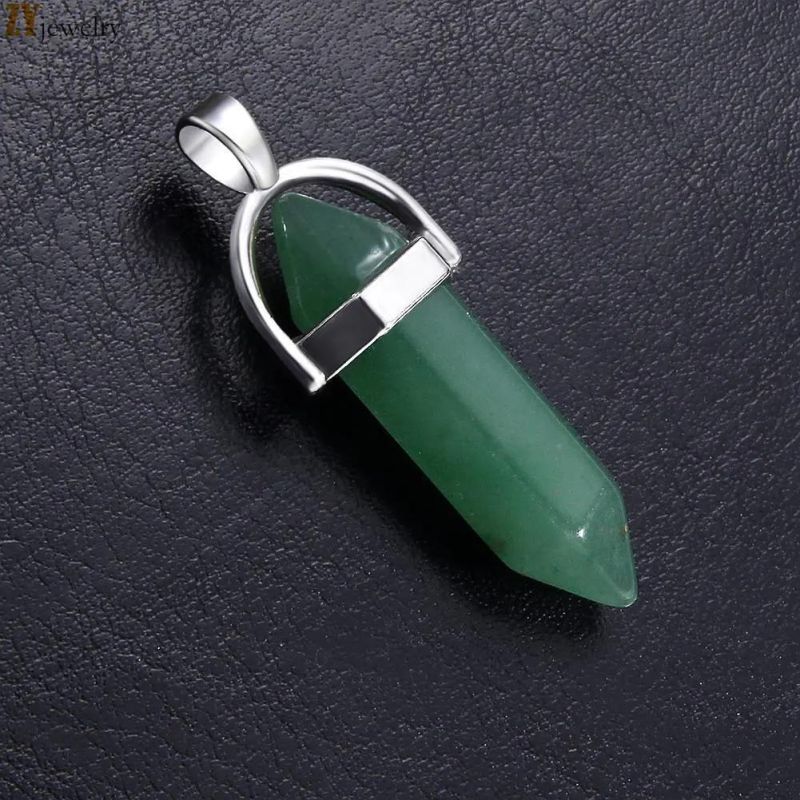 2022 Natural Crystal Stone Hexagon Pendant Bullet Amethyst Pendant Fashion Necklace Accessories