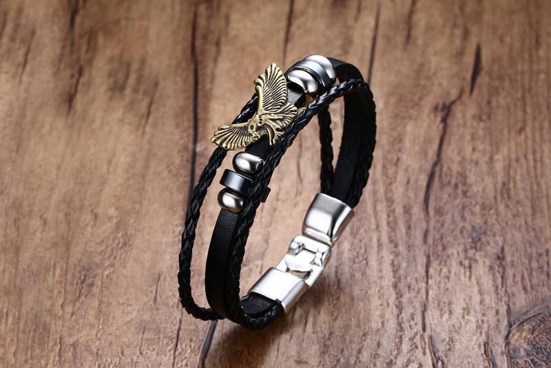 Eagle Braided Leather Rope Men Vintage Bracelet Fashion Jewelry