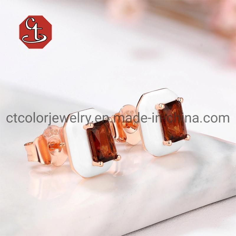 925 Sterling Silver Brass Earrings Enamel Fashion Jewelry