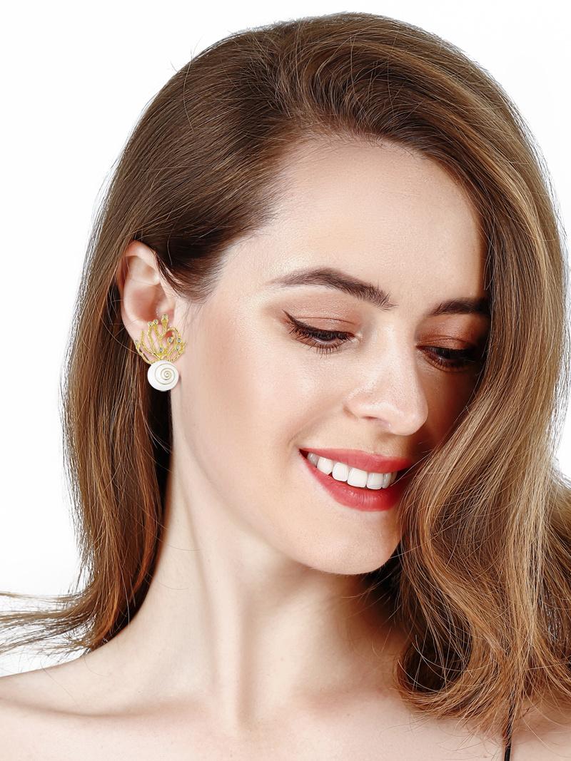 Fashion Jewelry Branch Design 925 Silver 18k Gold Plated Enamel Sutd Earring