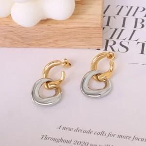 C-Shaped Double Ring Detachable Geometric Earrings Titanium Steel 18K Stud Earrings