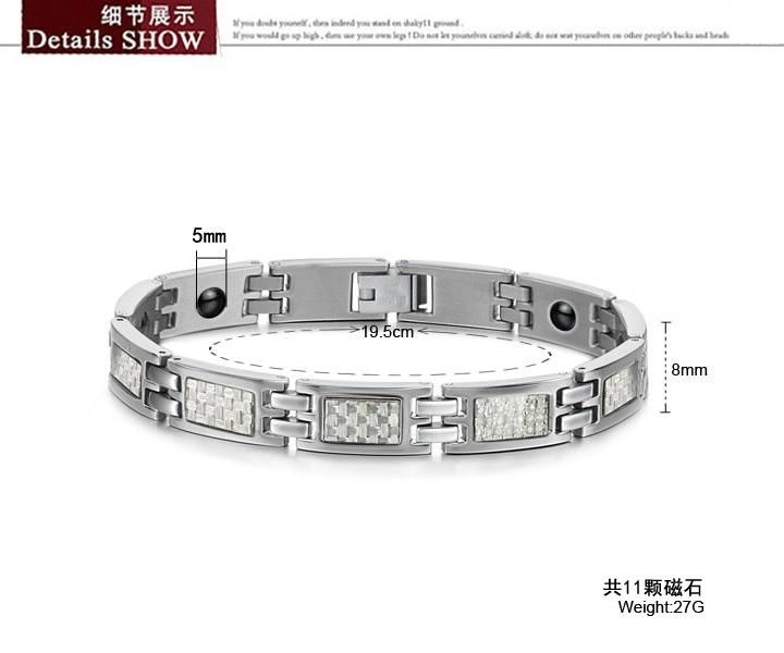 Health Magnetic Couple Bracelets Steel Carbon Fiber Inlay Bracelet for Lovers