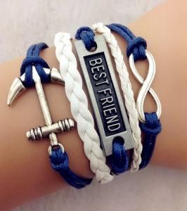 &quot;Best Friends&quot; Blue Leather Anchor Charm Bracelet Love Bracelet