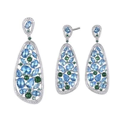 925 Silver Luxury Earring and Pendant Glass Fashion Jewelry Sets for Wedding