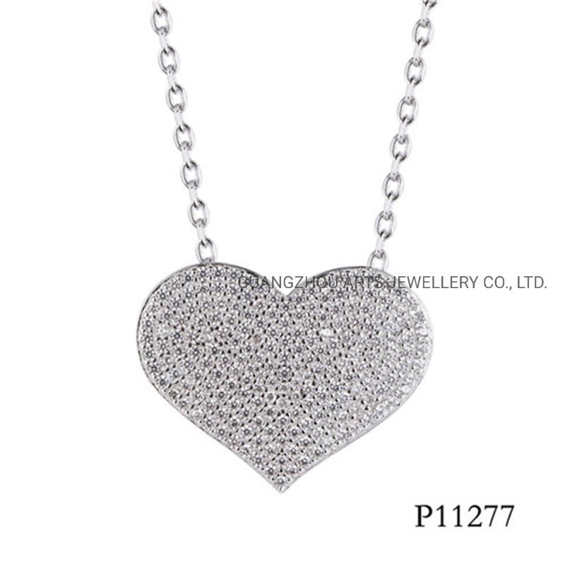 Brilliant Pave Setting Heart Silver Necklace