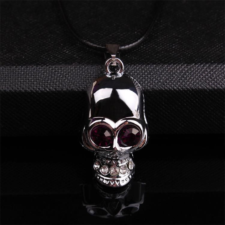 Men Halloween Alloy States Domineering Full Crystal Stone Skull Necklace