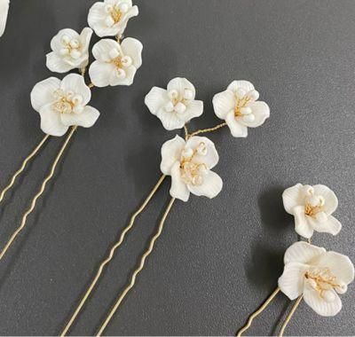 Silver Ceramic Flower Hair Vince Hair Stick for Brides. Wedding Bridal Flower Hair Pin Hair Stick Headpiece
