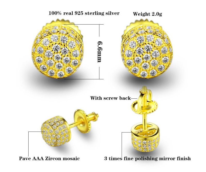 Hiphop Diamond CZ Men′s Stud Earrings Jewelry