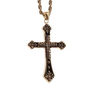 Gold Plated Stainless Steel Flower Cross Rope Necklace