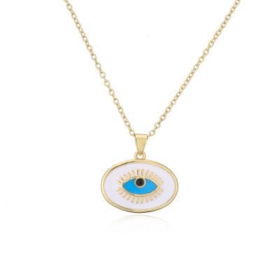 Fashion Blue and White Demons Brass Gold Plated Enamal Necklace