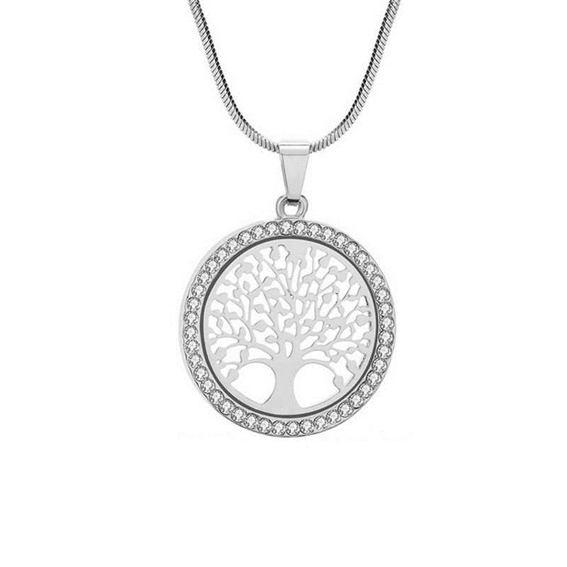 Tree Life Crystal Round Small Pendant Necklace Women Fashion Jewelry Gifts