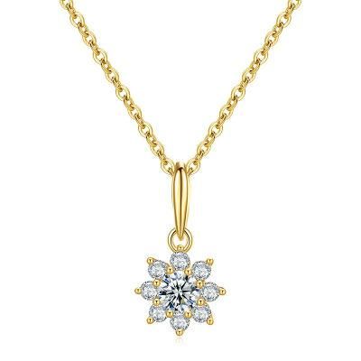 925 Sterling Silver Shiny Zircon 14K 18K Gold Plated Simple Sun Flower Pendant Necklace Women Exquisite Jewelry