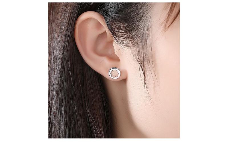 Cute Little Round Earrings Stud Mosaic Four-Leaf Clover Shell