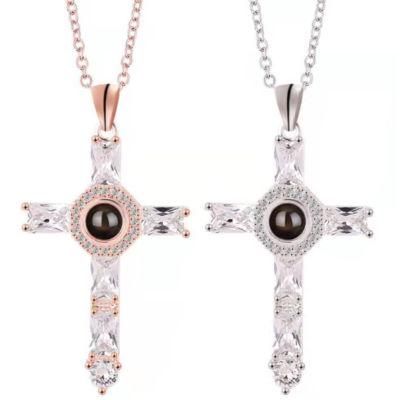 Zircon Cross Necklace Crystal Cross Christian Scripture Projection Pendant Necklace