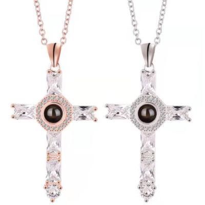 Zircon Cross Necklace Crystal Cross Christian Scripture Projection Pendant Necklace