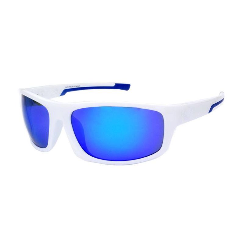 White Sport Sunglasses for Men with Blue Tips