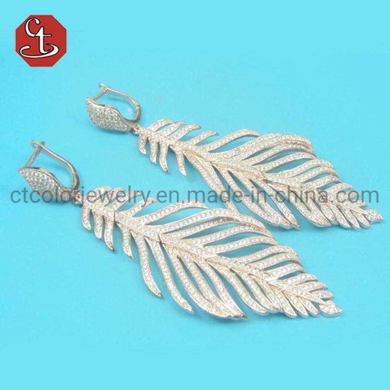 Feather Shape 925 Sterling Earrings 3A+ CZ Earring