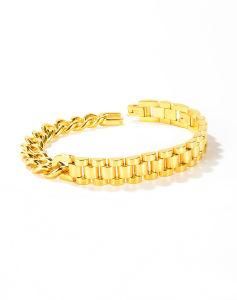Fashion 18K Solid Gold Plated Stainless Steel Cuban Chain Bracelet for Men