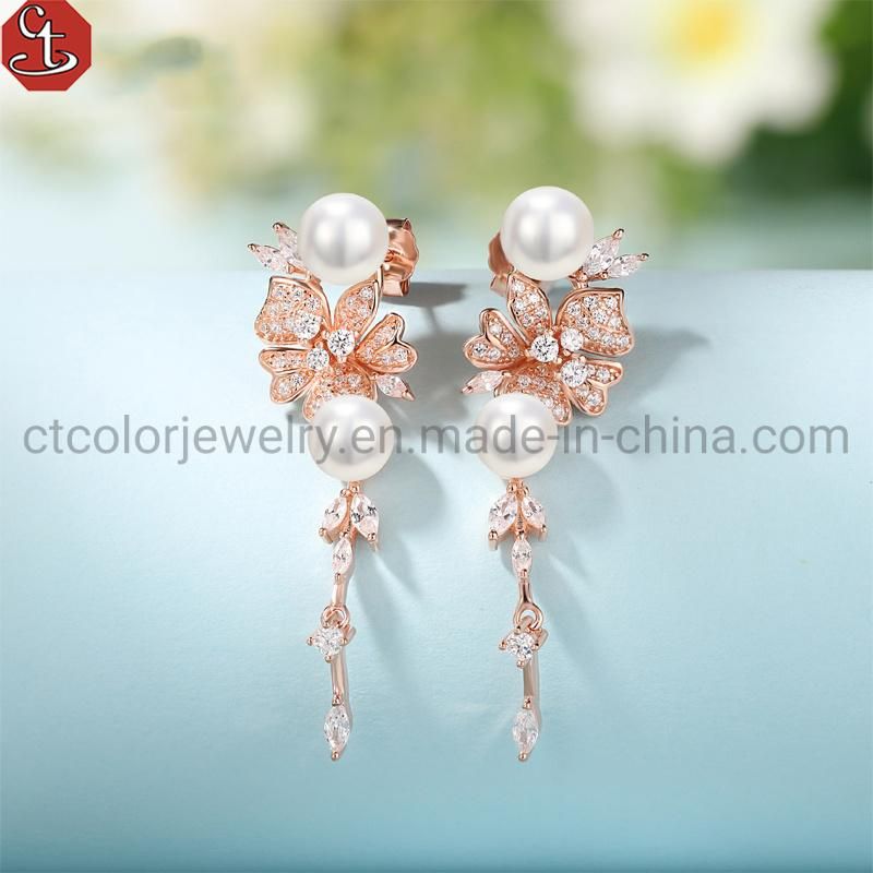 2021 New pearl Flower Drop Earrings for Women Fashion Jewelry 925 Silver Earrings Gift