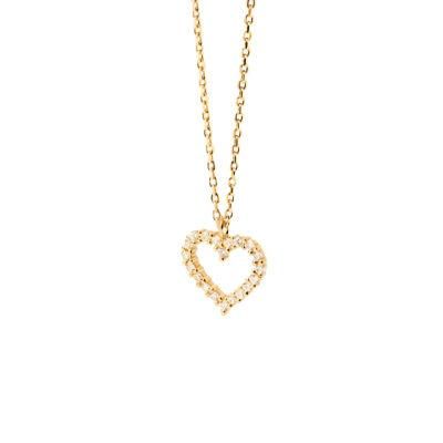 Customization Fashion Jewelry 18K Gold Plated 925 Sterling Silver Jewellery Hollow Heart Shaped Cubic Zirconia Necklace for Girl