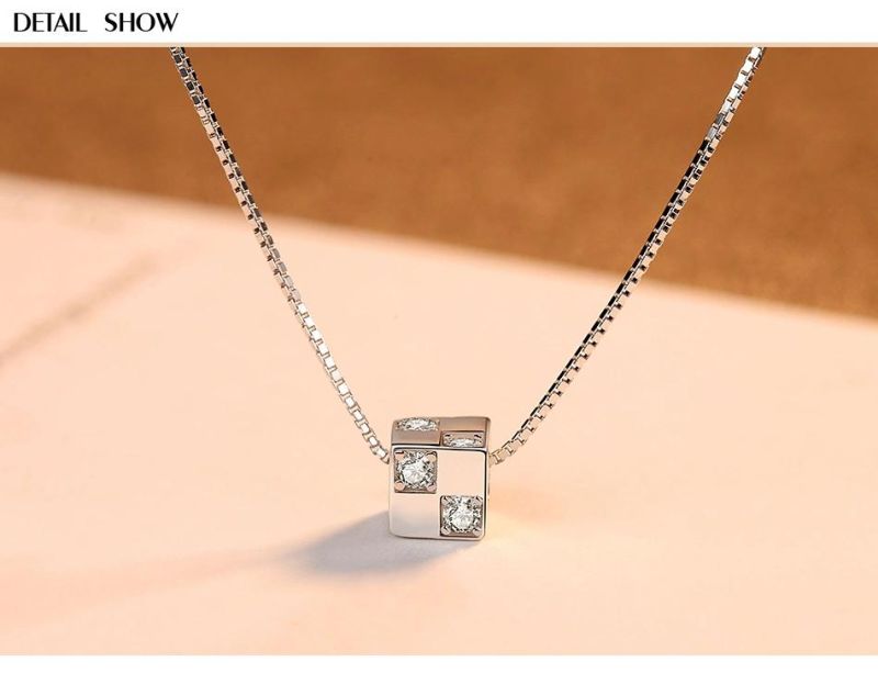 Fashion Jewelry Tennis Chain Pendant Hexahedron Necklace