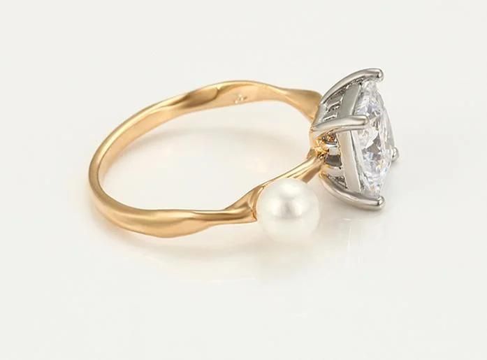 Jewelry Elegant and Charming Temperament Big Diamond Pearl Multi-Color Couple Wedding Ring