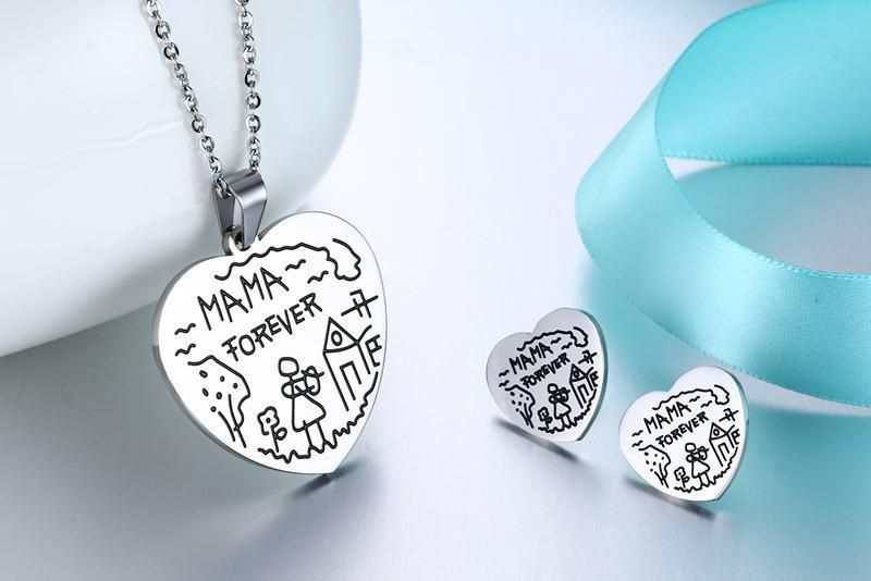 Mama Forever Design Engrave Pendant Jewelry Set for Mother